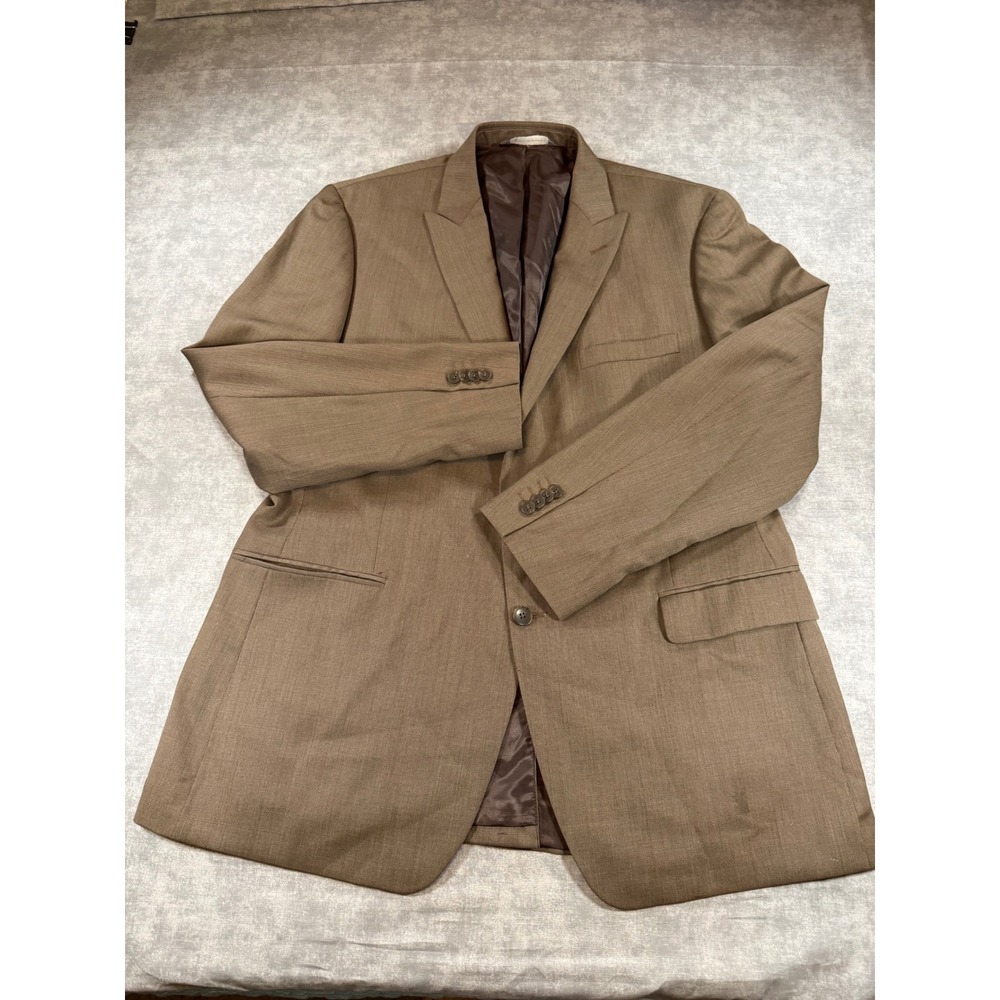 Perry Ellis Portfolio Mens 46L Brown Wool Sharkskin 2-Button Blazer Sport Coat